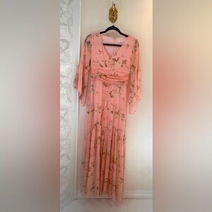 NWOT Avec Les Filles Coral Pink Floral Maxi Dress - Size Small